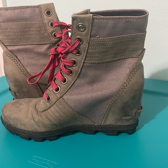 Sorel PDX Lace up Wedge Lexie Wedge Quarry Pink Leather Canvas 8 - Picture 6 of 8